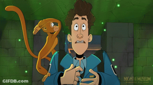 Cartoon Man With Monkey Night Museum GIF
