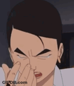 Cartoon Man With Mustache And Purple Eyes Looking At Camera GIF