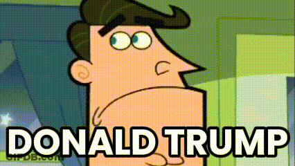 Cartoon Man With Mustache Behind Donald Trump GIF