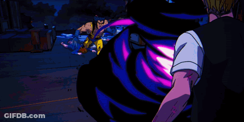 Cartoon Man With Purple Head And Yellow Eyes GIF