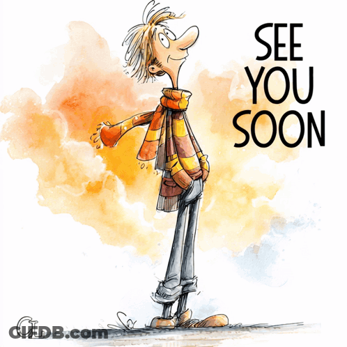 Cartoon Man With Scarf Saying See You Soon GIF