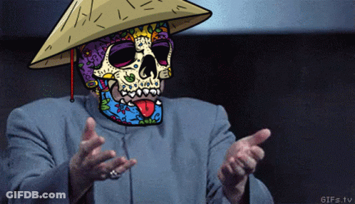 Cartoon Man With Skull Face And Conical Hat GIF
