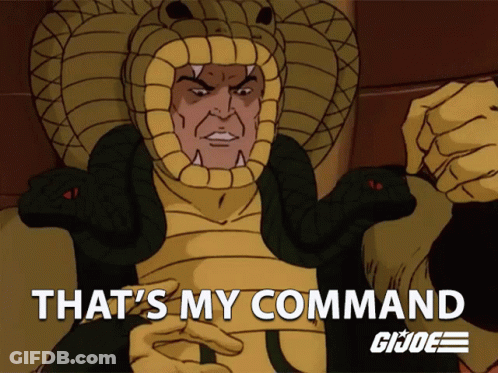Cartoon Man With Snake On Head Saying That's My Command GIF