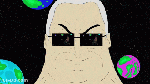 Cartoon Man With Sunglasses And Planets Behind Him GIF