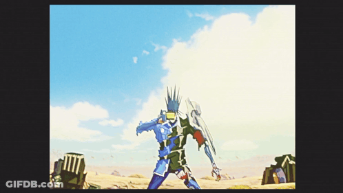 Cartoon Man With Sword And Shield Next To Another Man GIF