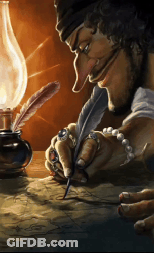 Cartoon Man Writing With Feather GIF