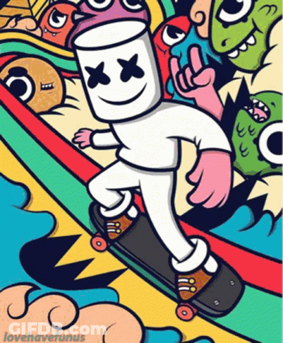 Cartoon Marshmallow Riding Skateboard GIF