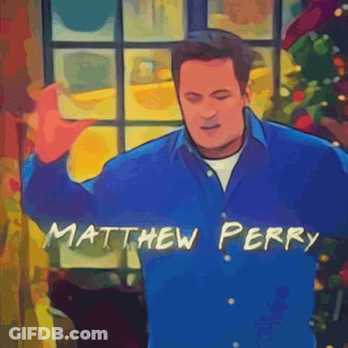 Cartoon Matthew Perry In Blue Shirt GIF