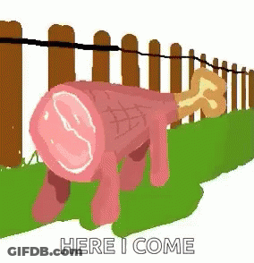 Cartoon Meat With Bone Next To Fence GIF