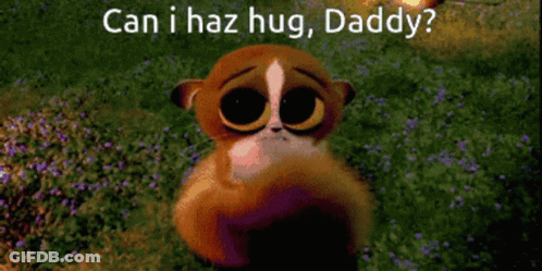 Cartoon Meerkat Saying Can I Haz Hug Daddy GIF