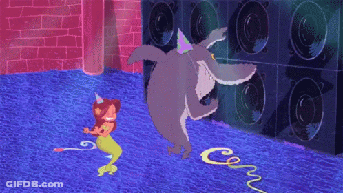 Cartoon Mermaid And Shark Dancing Cern GIF