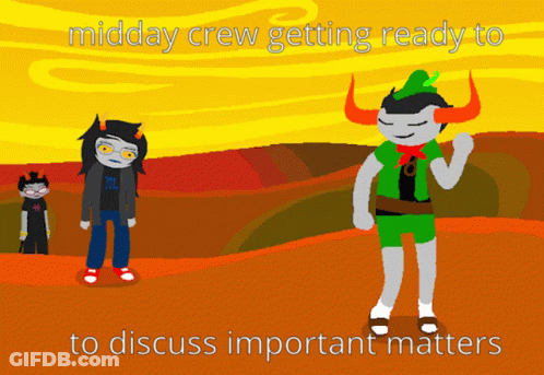 Cartoon Midday Crew Discussing Important Matters GIF