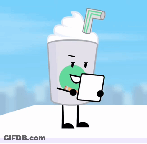 Cartoon Milkshake Holding Paper And Pencil GIF
