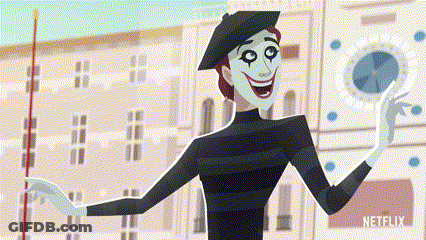 Cartoon Mime Wearing Beret And Mask GIF