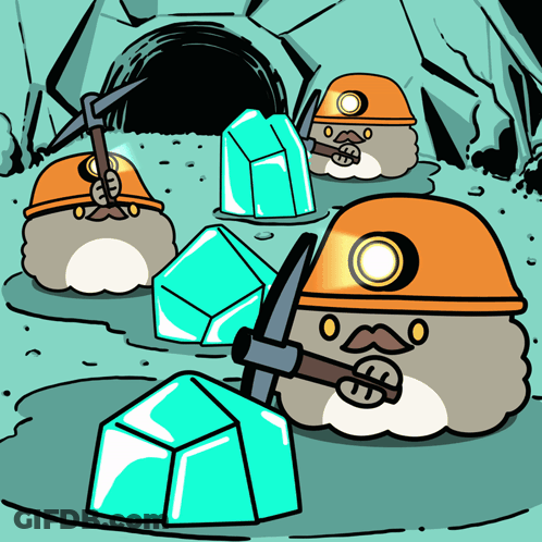 Cartoon Miners Digging For Crystals GIF