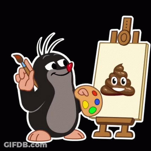 Cartoon Mole Painting Poop On Easel GIF