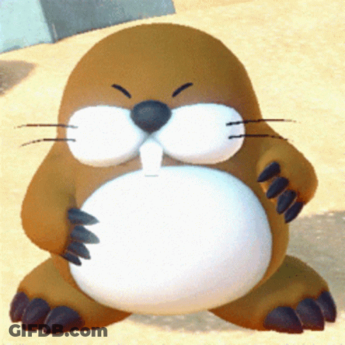 Cartoon Mole With Big White Belly Sitting GIF