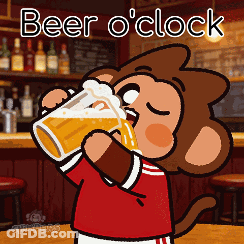 Cartoon Monkey Drinking Beer With Beer O'Clock GIF