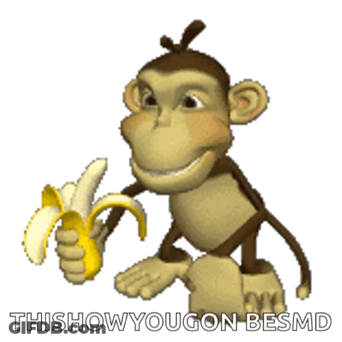 Cartoon Monkey Holding Banana Saying Thisshowyougon Besmd GIF