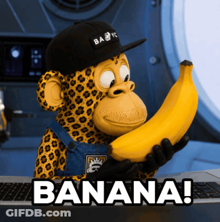 Cartoon Monkey Holding Banana With Banana Text GIF