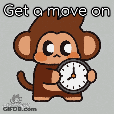 Cartoon Monkey Holding Clock Saying Get A Move On GIF