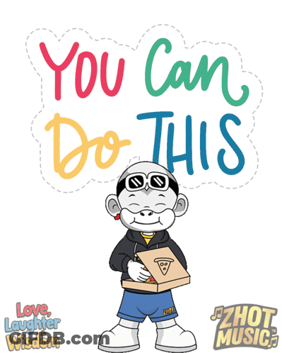Cartoon Monkey Holding Pizza Saying You Can Do This GIF