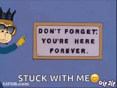 Cartoon Monkey Holding Sign Stuck With Me GIF
