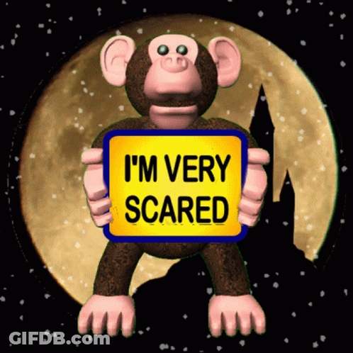 Cartoon Monkey Holds Sign Saying I'm Very Scared GIF