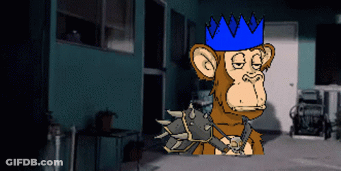 Cartoon Monkey In Blue Crown And Spiked Arm GIF