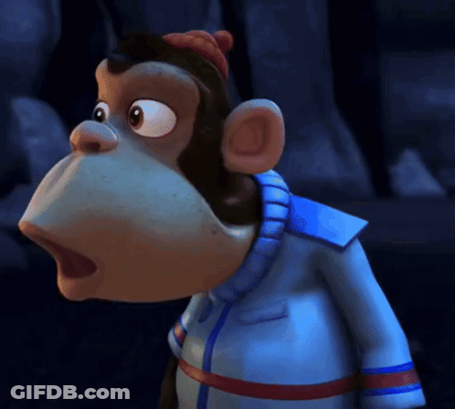 Cartoon Monkey In Blue Jacket And Red Hat GIF