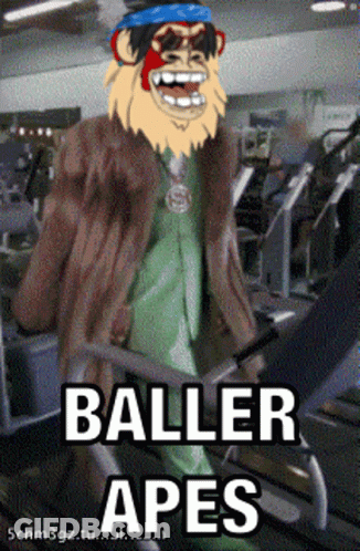 Cartoon Monkey In Fur Coat On Treadmill Baller Apes GIF