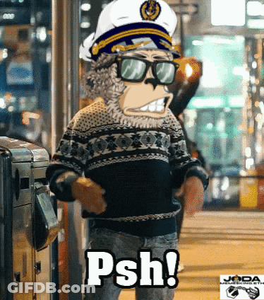 Cartoon Monkey In Hat And Sunglasses Saying Psh GIF