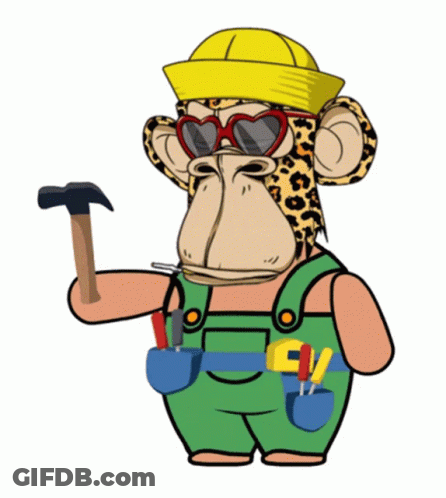 Cartoon Monkey In Overalls Holding Hammer GIF