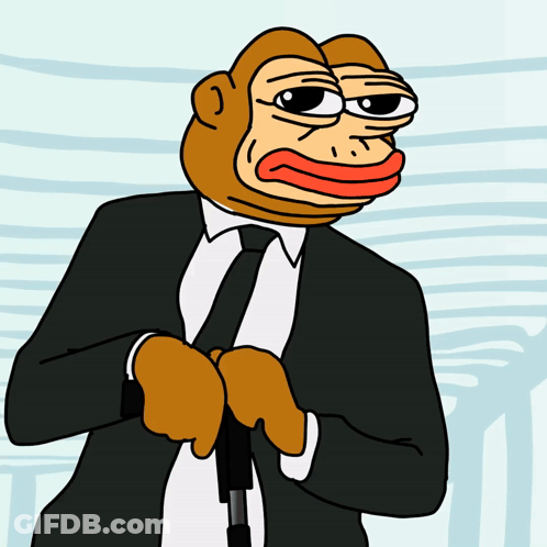 Cartoon Monkey In Suit And Tie Holding Cane GIF