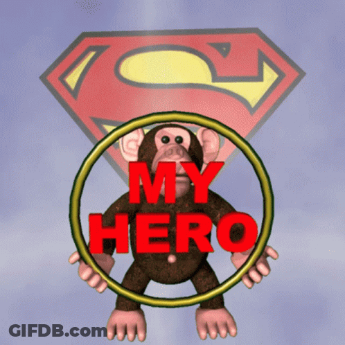 Cartoon Monkey My Hero Red Letters GIF