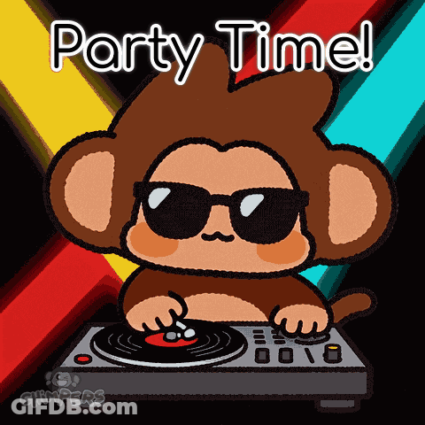 Cartoon Monkey Playing Turntable Party Time GIF