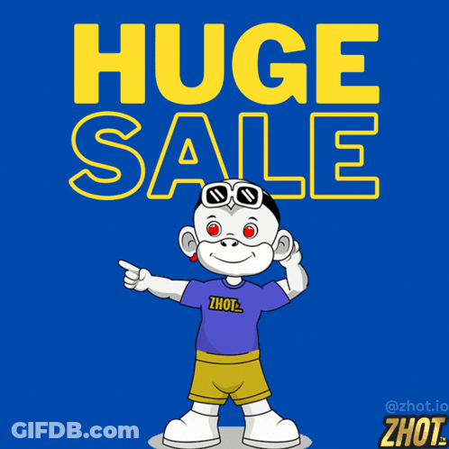 Cartoon Monkey Pointing Up At Sale Sign GIF
