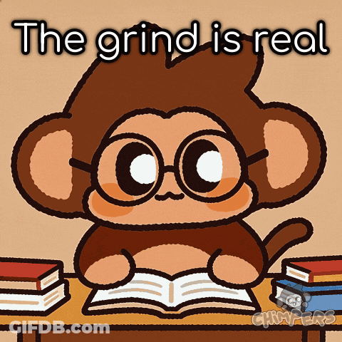 Cartoon Monkey Reading Book The Grind Is Real GIF
