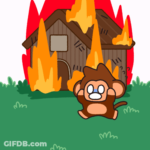 Cartoon Monkey Running From Burning House GIF