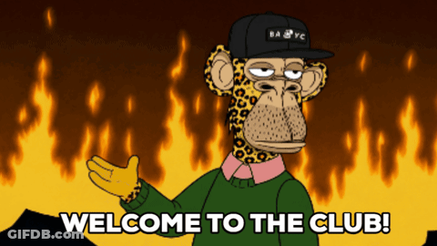 Cartoon Monkey Says Welcome To The Club In Flames GIF