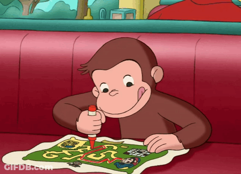 Cartoon Monkey Sitting On Red Couch Drawing On Map GIF