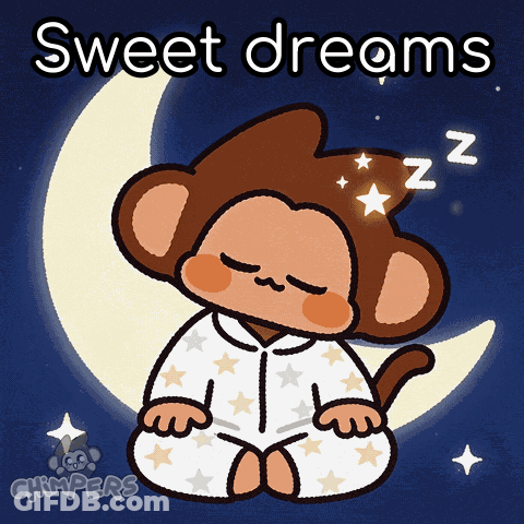 Cartoon Monkey Sleeping Under Crescent Moon GIF