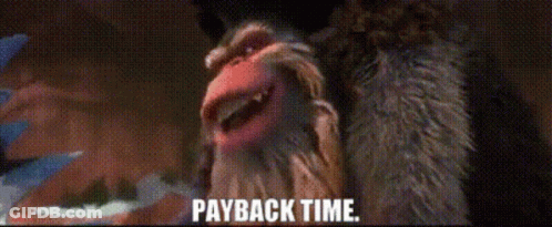 Cartoon Monkey Smiling Says Payback Time GIF