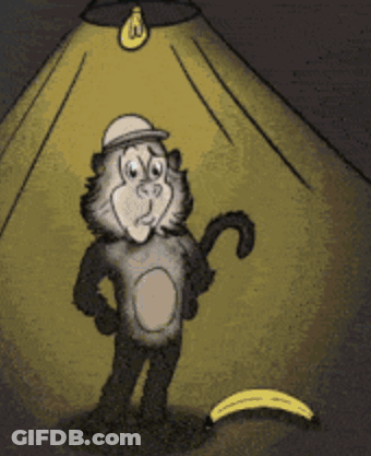 Cartoon Monkey Standing Next To Banana GIF