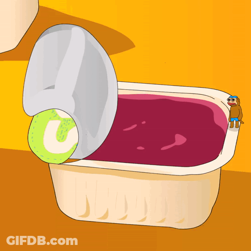 Cartoon Monkey Standing Next To Open Can Of Jelly GIF