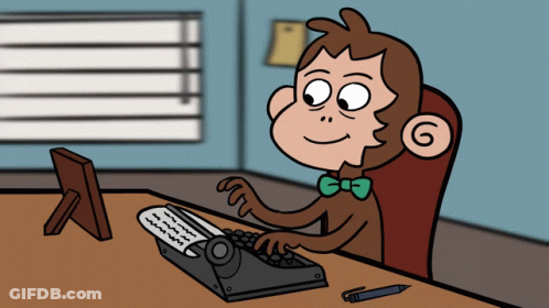 Cartoon Monkey Typing On Typewriter With Letter G GIF