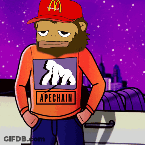 Cartoon Monkey Wearing Red McDonald's Hat GIF
