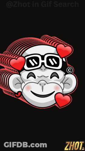 Cartoon Monkey Wearing Sunglasses With Red Hearts GIF