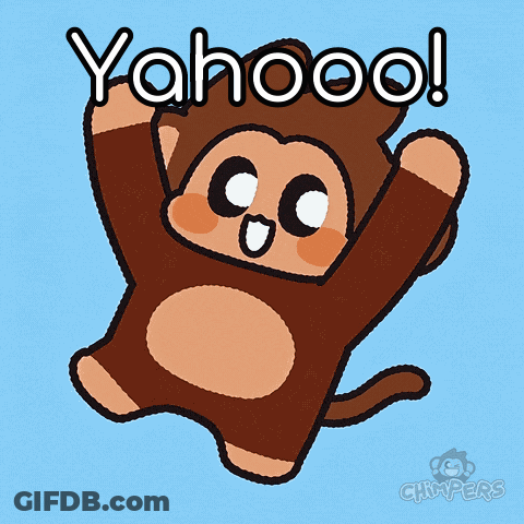 Cartoon Monkey With Arms Up Saying Yahoo GIF