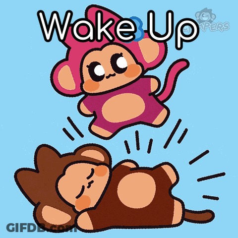 Cartoon Monkey With Flower Says Wake Up GIF